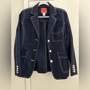 Isaac Mizrahi Target Womens Navy Blue White Contrast LS Unlined Blazer Sz S